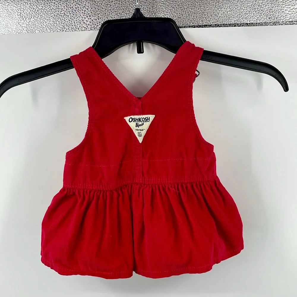 OshKosh B’Gosh Red Corduroy Jumper Overall Dress Size 3M